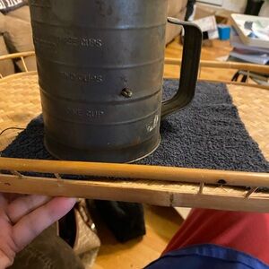 Vintage Metal Flour Sifter in Aged Black